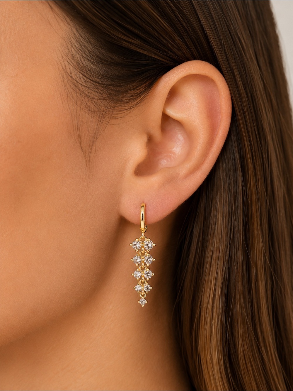 Gold-Filled Crystal Drop Cluster Huggie Earrings - Picture 2 of 2